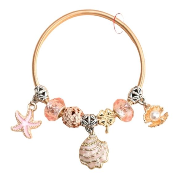 Conch & Starfish Charm Bangle Bracelet - Picture 4 of 8